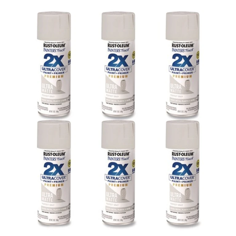 331184 Painter's Touch 2X Ultra Cover Spray Paint, Ultra Matte Gray, 12 oz Aerosol Can, 6/Carton