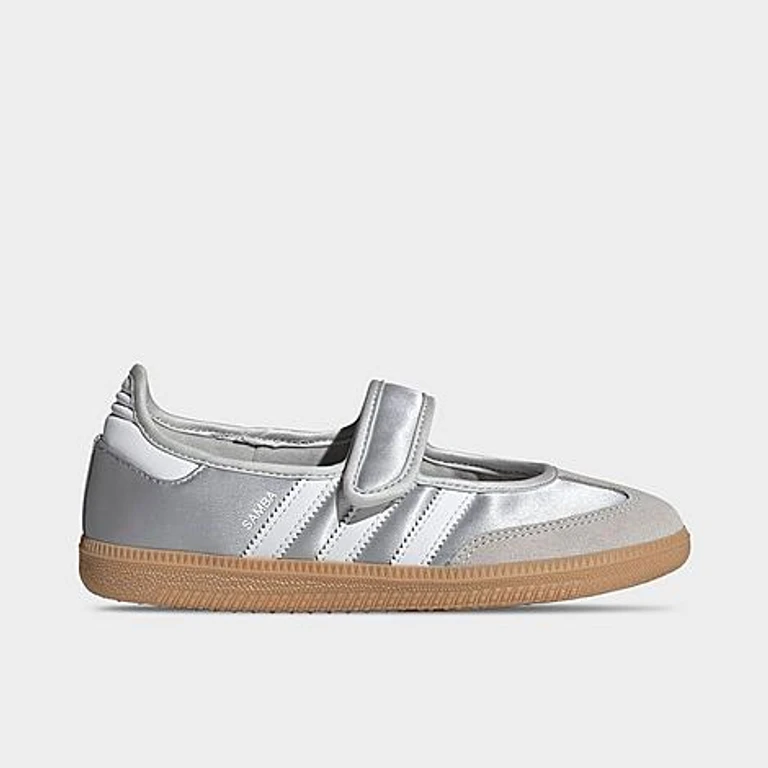 Girls' Big Kids Originals Samba Jane Casual Shoes in Silver Metallic/White/Gum Size: 3.5