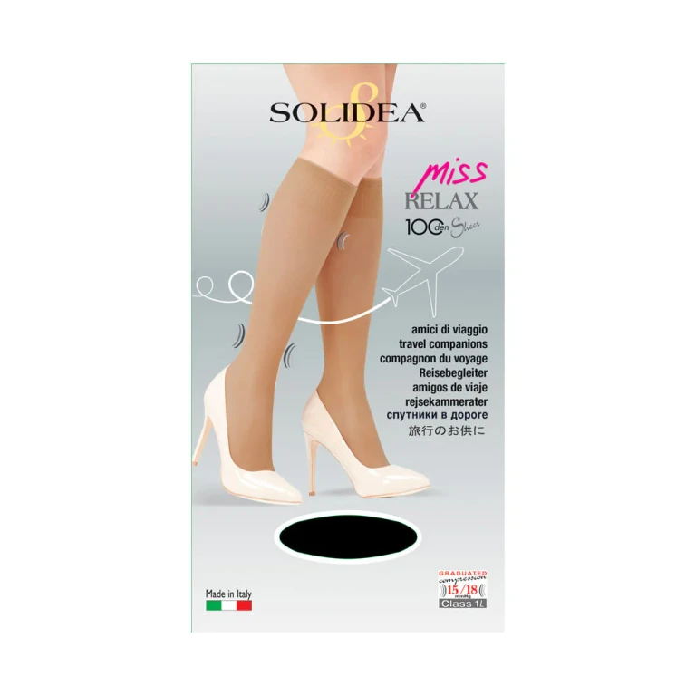 Solidea Miss Relax 100Den Sheer Knee Highs 15 18 mmHg 2M Camel