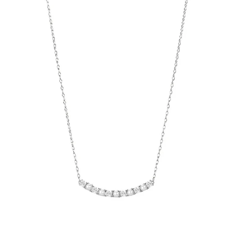 Delicate Silver Necklace With Zircons And Infinite Pearls White Fancy Fiw171