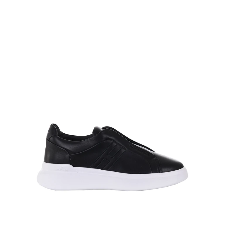 Schwarze Sneaker aus Leder zum Schlüpfen