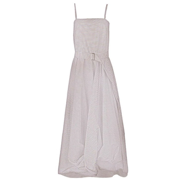 White Striped Belted Dress