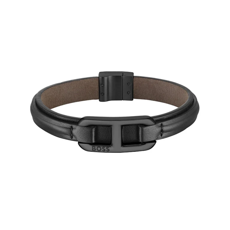 Elegante Black Leather Bracelet Kode 1580784 - Length: 19 Cm