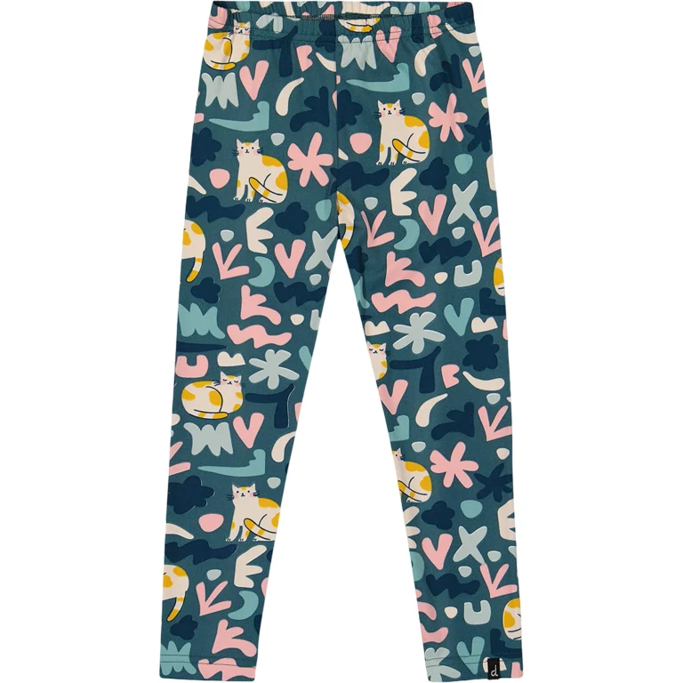 Black Retro Flower Stretch Jersey Leggings - Big Girl