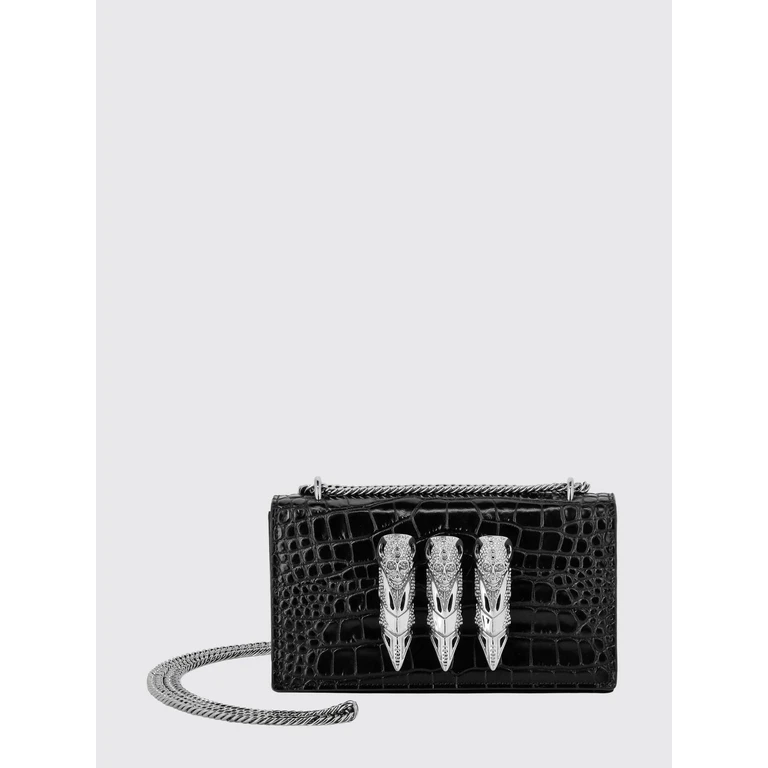 Crocodile Print Leather Clutch with Rhinestone Ring (FAEAWBB0657PLE010N02)