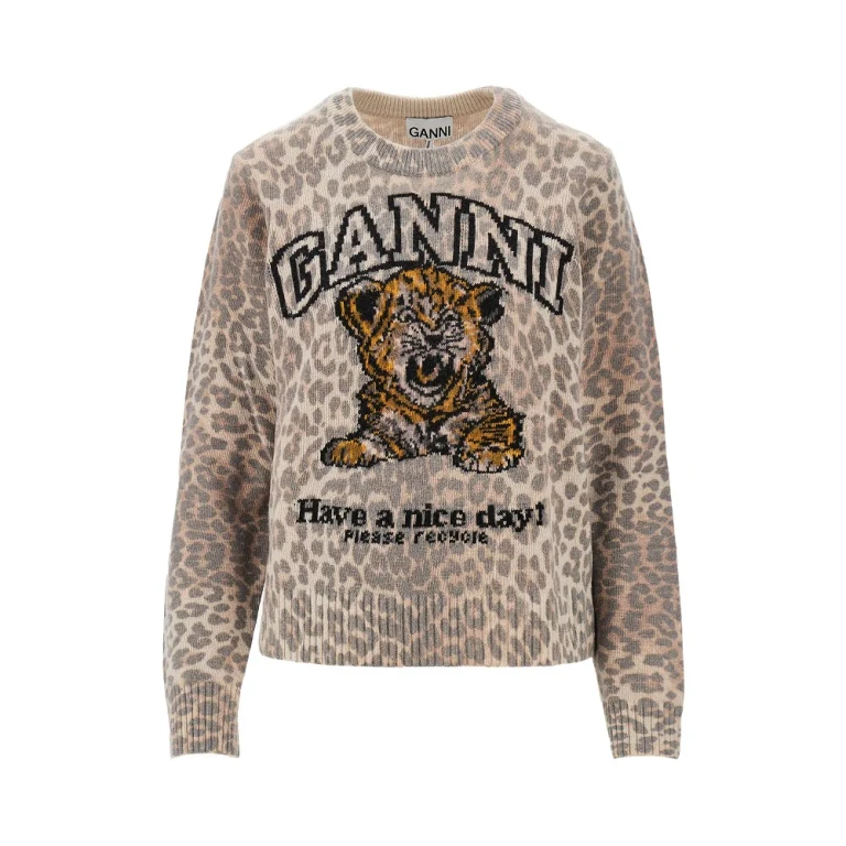 Wool-blend sweater with leopard motif Woman XS