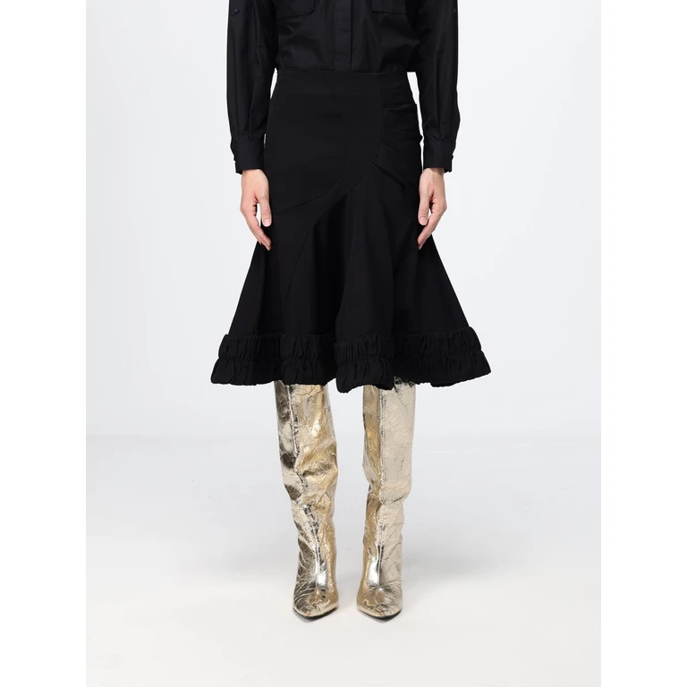 High-Waisted Flared Cotton-Blend Midi Skirt (2610108223122900)