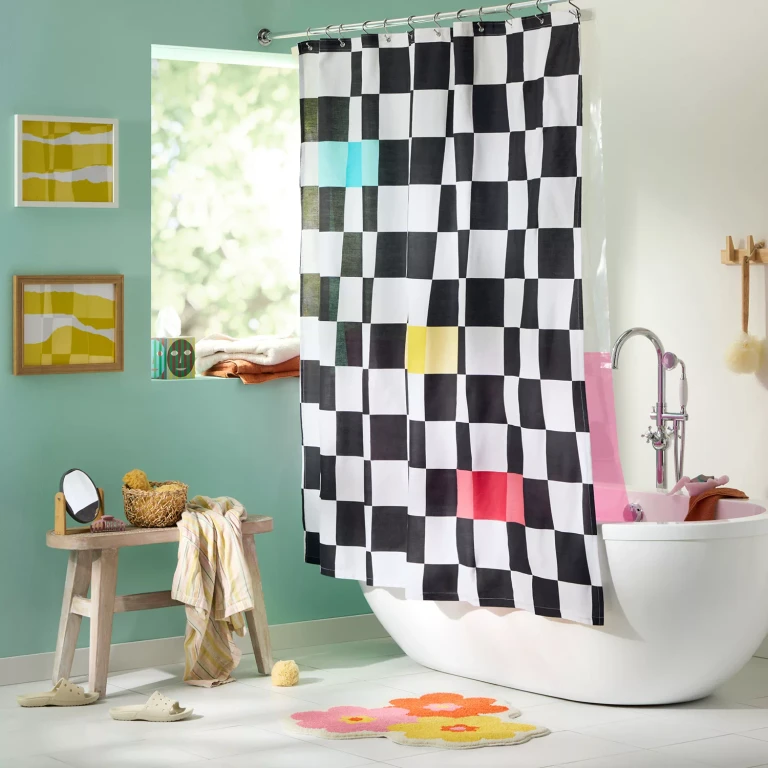 TOWN & COUNTRY EVERYDAY Sophia Textured Solid Cotton-Rich Breathable Fabric Shower Curtain with Reinforced Buttonhole