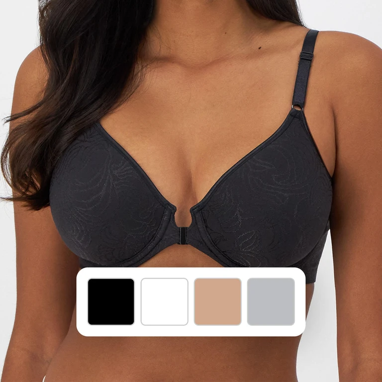 Ladies Comfort Revolution Front Closure Underwire Bra Black 42B:- Black, 42B