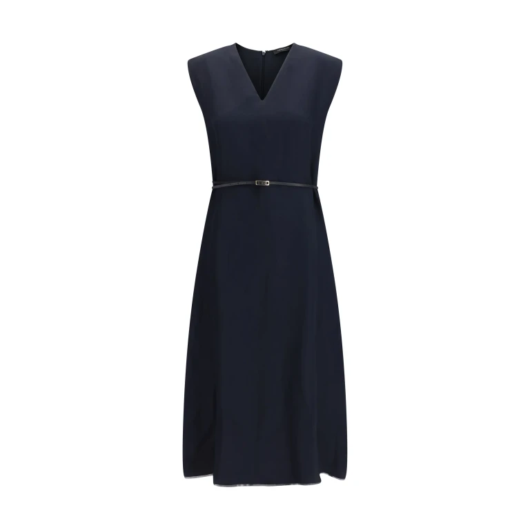 V-Neck Belted Dress Night Blue