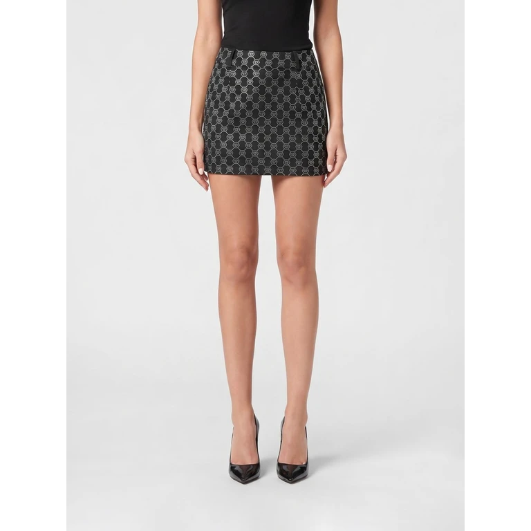 Jersey Pencil Mini Skirt with Hexagon Rhinestone Logo (AADCWRV0600PTE076N02)