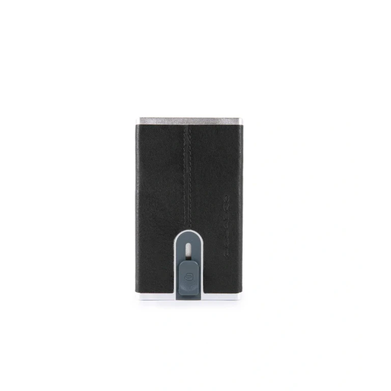 Black Leather Credit Card Holder with Square Sliding System PP4825B3R Man