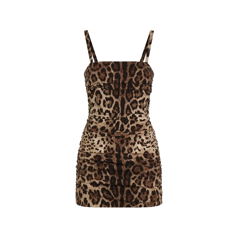 Leo-print Charmeuse Dress