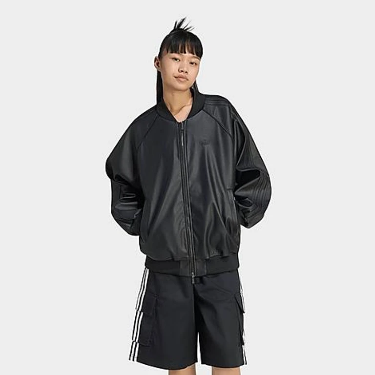 Originals Pleather Superstar Oversized Track Top in Black/Maroon