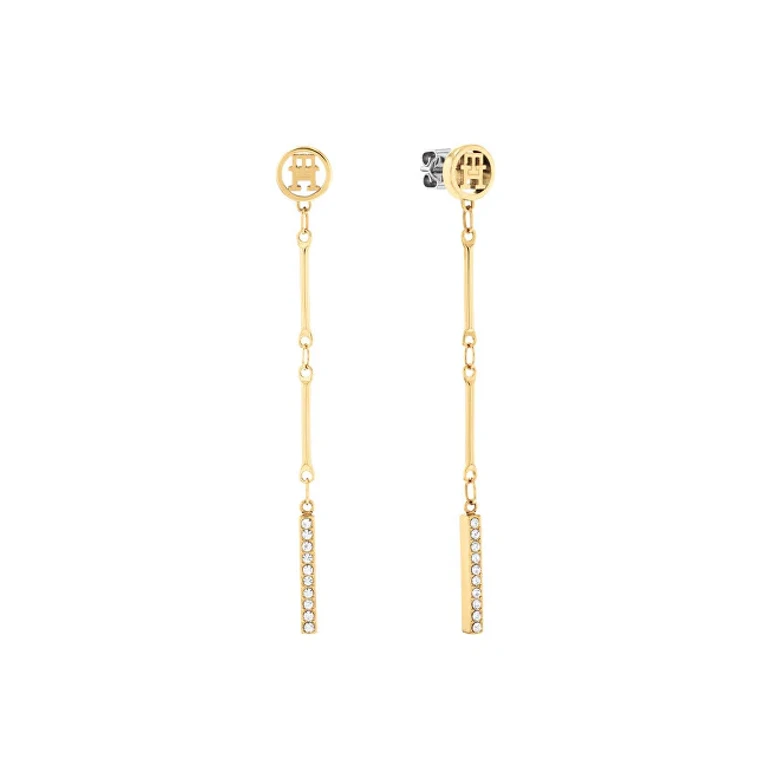 Gold-Plated Drop Earrings with Zirconia Bar Chain 2781002