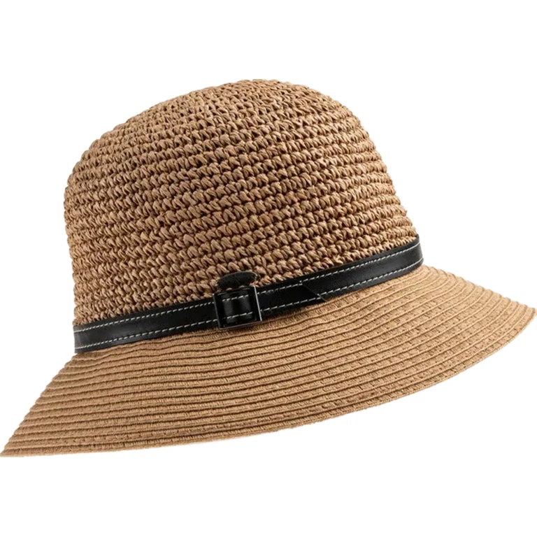 Carlie Large Crochet Cloche Hat with Leather Band - Women's