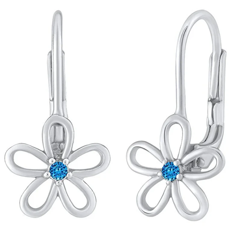Silver Earrings - Flower With Swarovski ® Blue Zircon Silvegob31857Sb