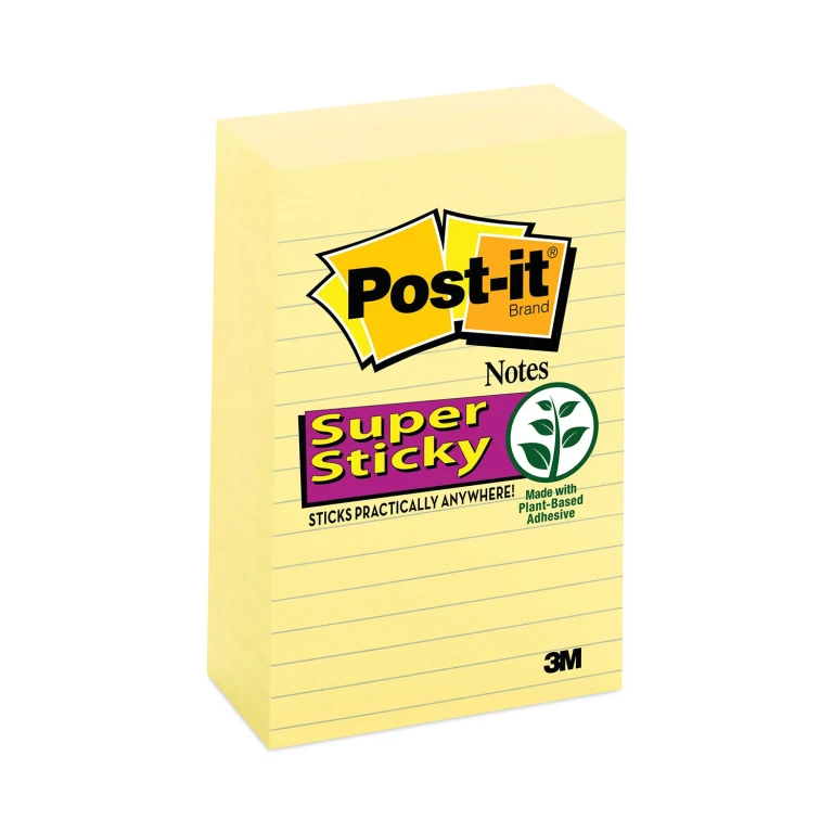 Notes Super Sticky - Canary Yellow Note Pads, 4 x 6, Lined, 90/Pad - 5 Pads/Pack