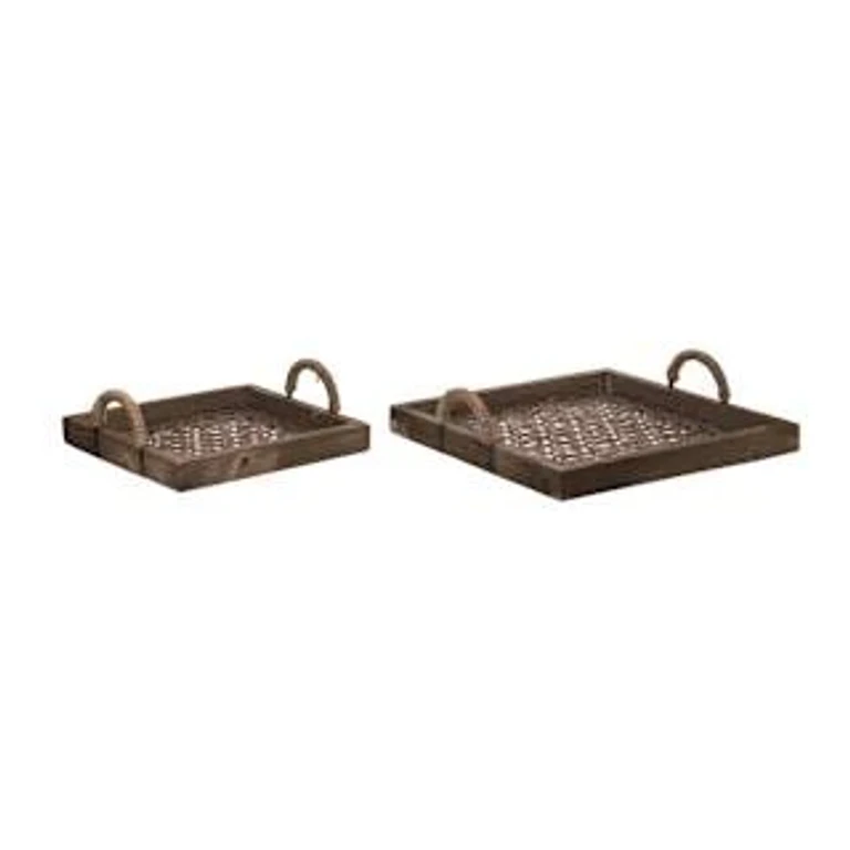 Wood Brown Bamboo Trays Set of 2 Decorative Platters for Spring Everyday Use