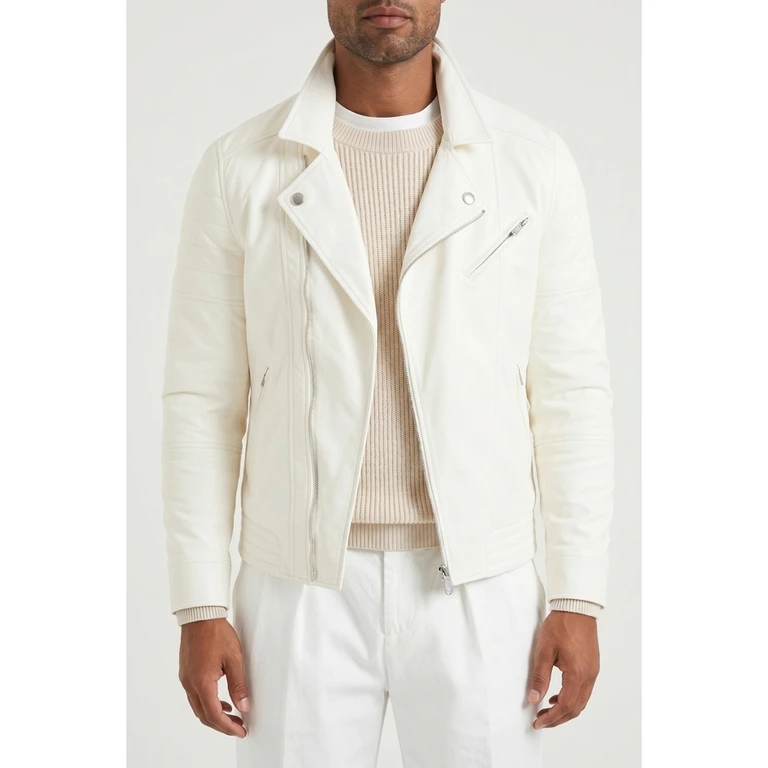 Off White Leather Biker Jacket