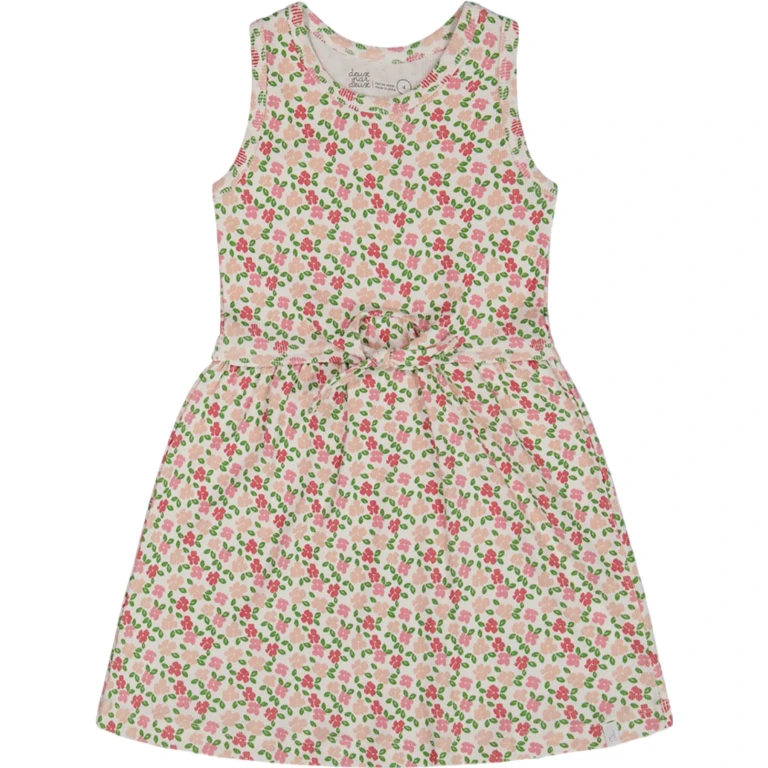 Printed Ribbed Dress with Waist Tie - Little Girl