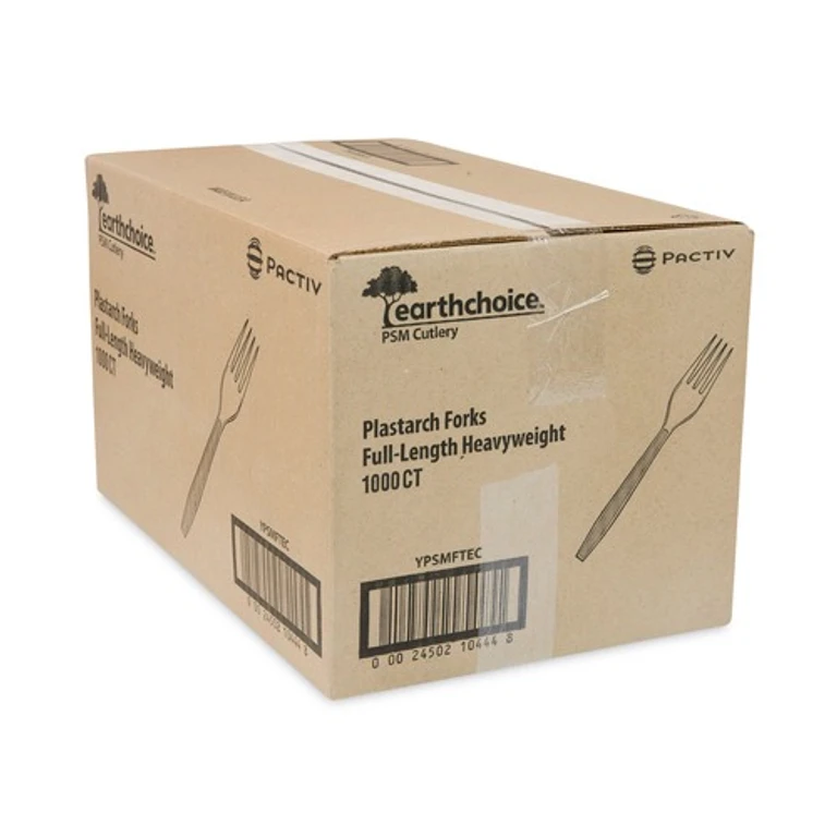 YPSMFTEC EarthChoice PSM Heavyweight Plastic Cutlery Fork - Tan (1000/Carton)