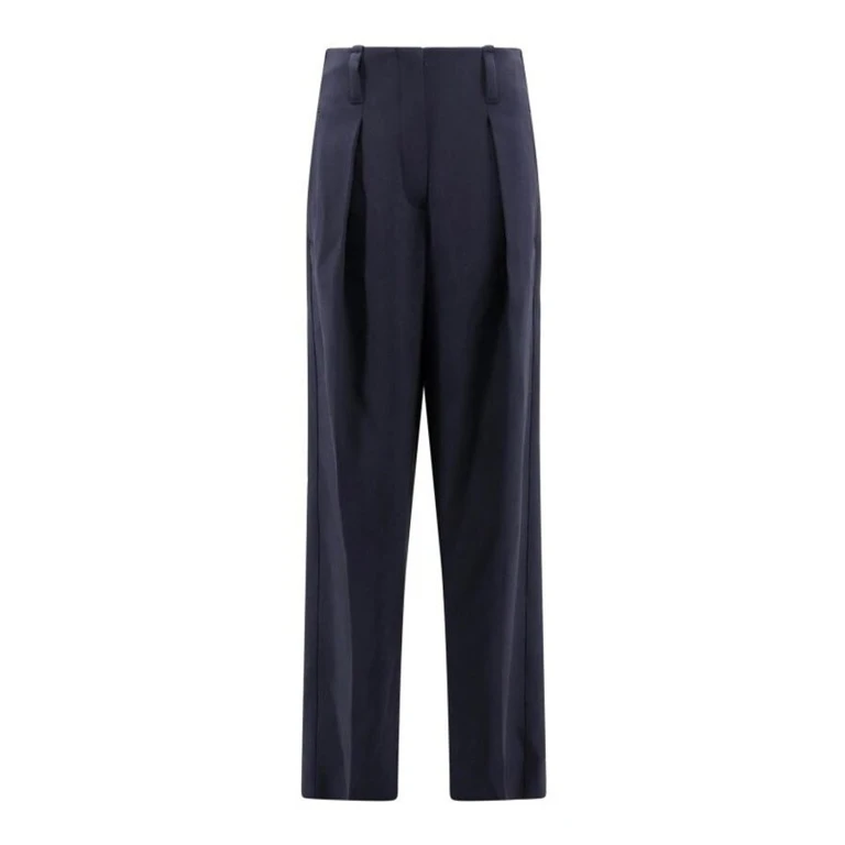 Navy Pleated High-Waisted Trousers