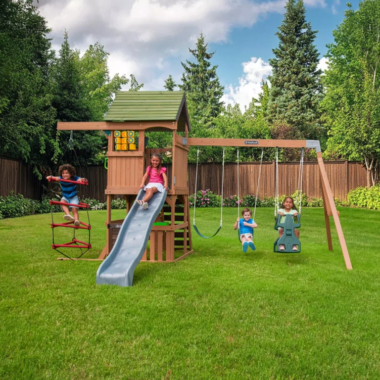 Summerside Wooden Outdoor Swing Set with Steeple Climber