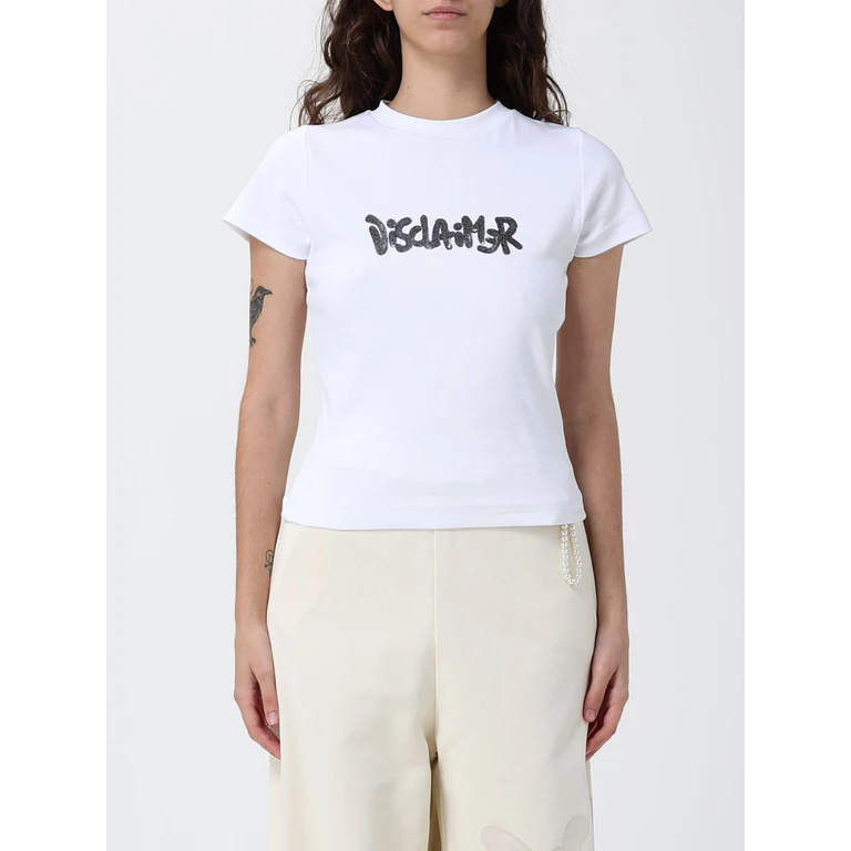 Slim Fit Cropped T-shirt in Cotton Jersey with Logo Print (55563BIANCO)