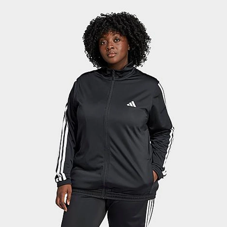 Women's Sportswear Essentials 3-Stripes Tricot Track Top (Plus SIze) in Black/White Size: 1X