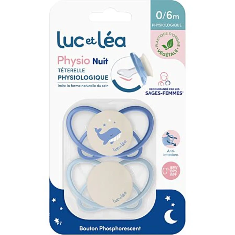 Light Lea Physiological Silicone Pacifiers Without Rings Night from 0 to 6 Months x2