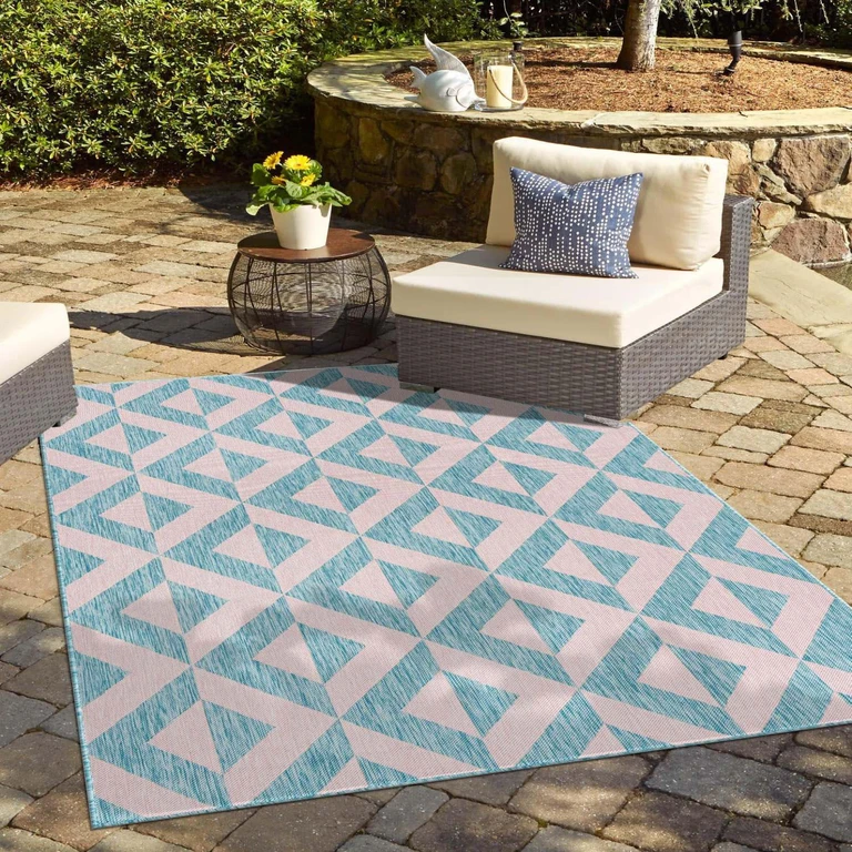 Napa Outdoor Rug:- Pink/Aqua, 5'3' x 8'