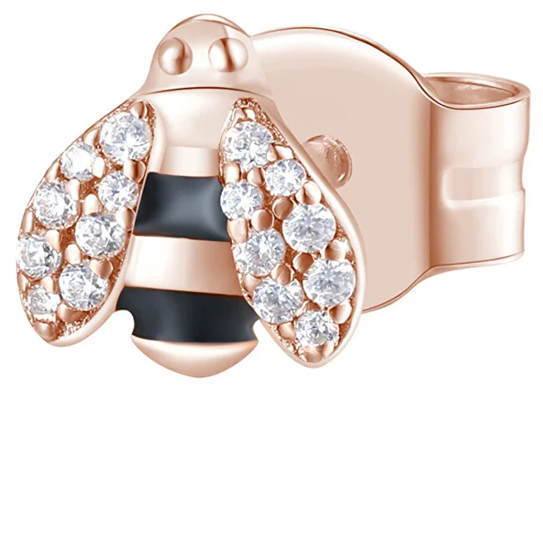 Single Bronze Earrings With Zirconia Beehive Stories Rzo050