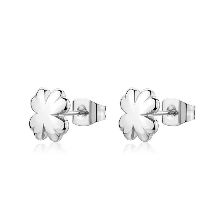 Minimalist Steel Earrings with Four-Leaf Clovers Click Sck295