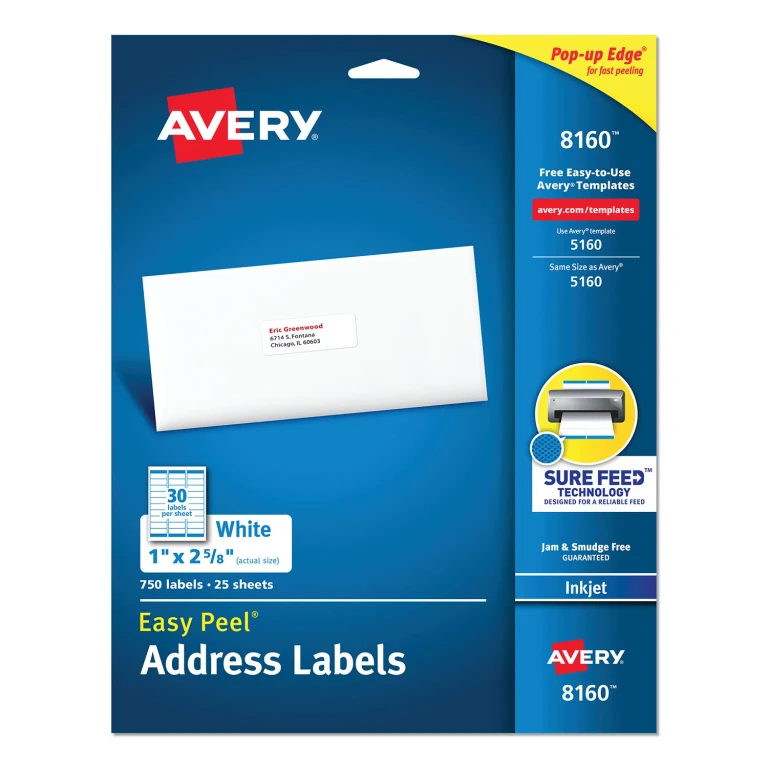 Easy Peel Address Labels w/ Sure Feed Technology, Inkjet Printers, White, 25 Sheets/Pack