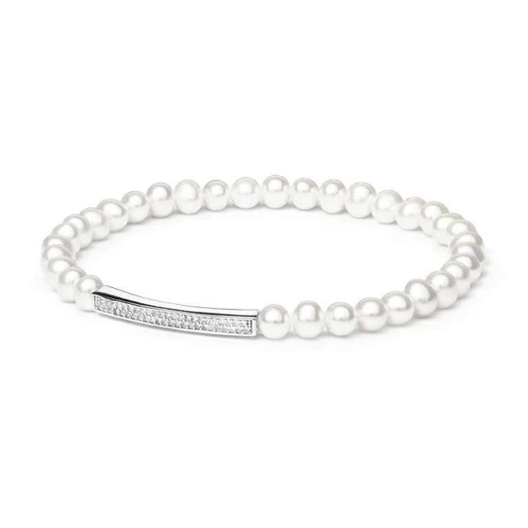 Flexible Pearl Bracelet Noya With Silver Decoration Lps19222Bw