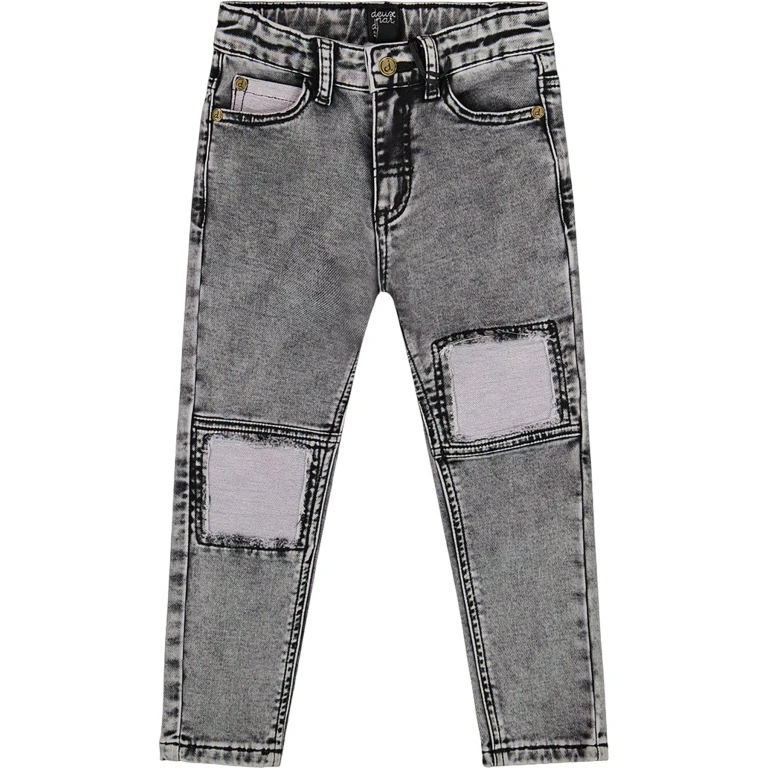 French Terry Blue Denim Pants with Contrasting Patch - Big Boy