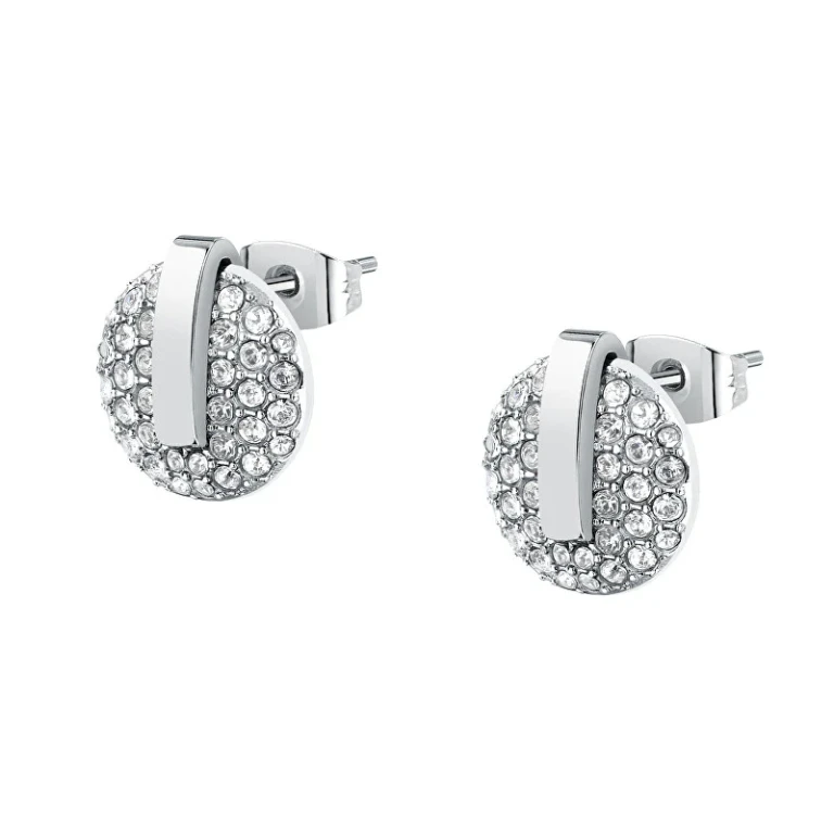 Sparkling Steel Earrings With Crystals T-Round Tjayf15