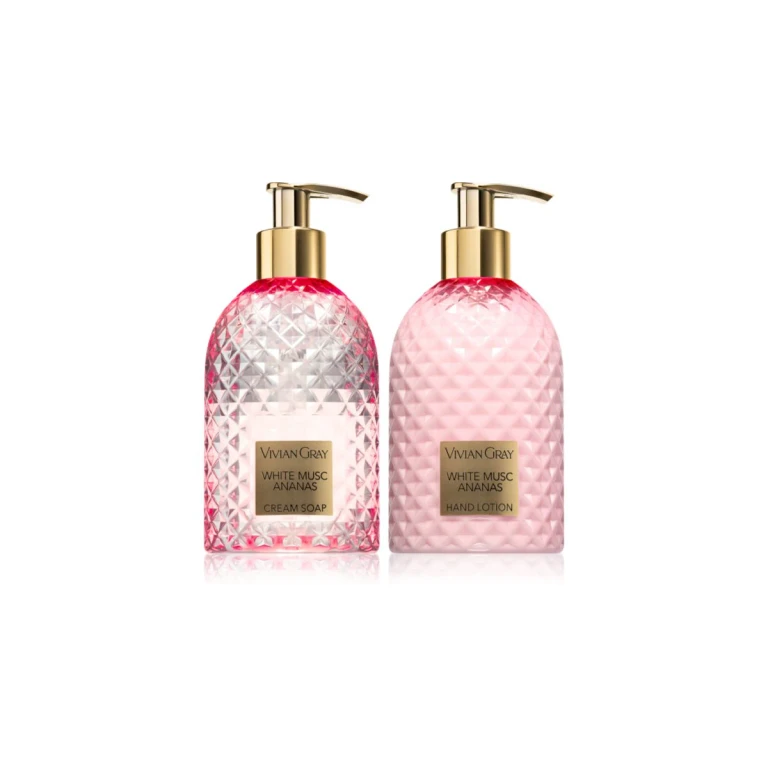 Soap and lotion set for the hands in white musk cream and pineapple cream