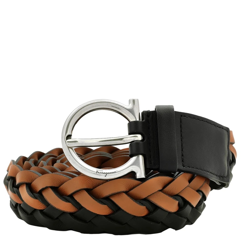 Braided Two-Tone Calfskin Gancini Belt