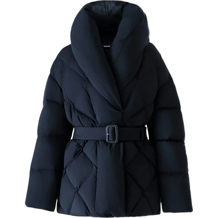 Olive Down Belted Jacket with Shawl Collar - Women's