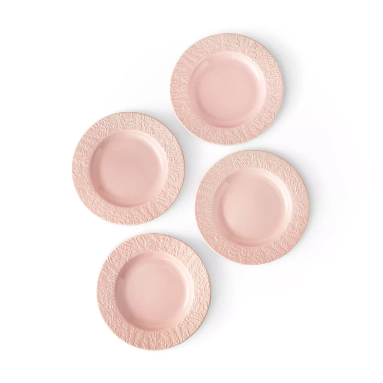 4-Piece Ceramic Floral Texture Salad Plates - Pink:- Pink