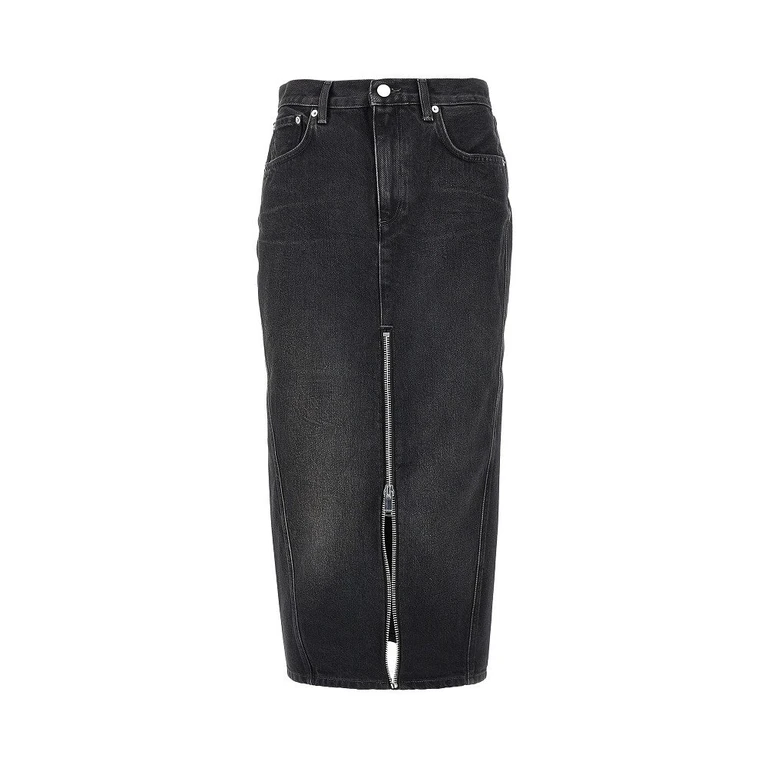 Denim midi skirt with front zip Woman 26
