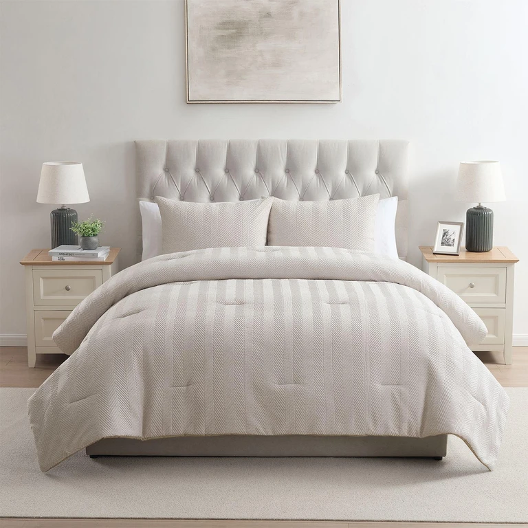 Herringbone 3-Piece Microfiber Comforter Set (Assorted Colors & Sizes):- Taupe, King