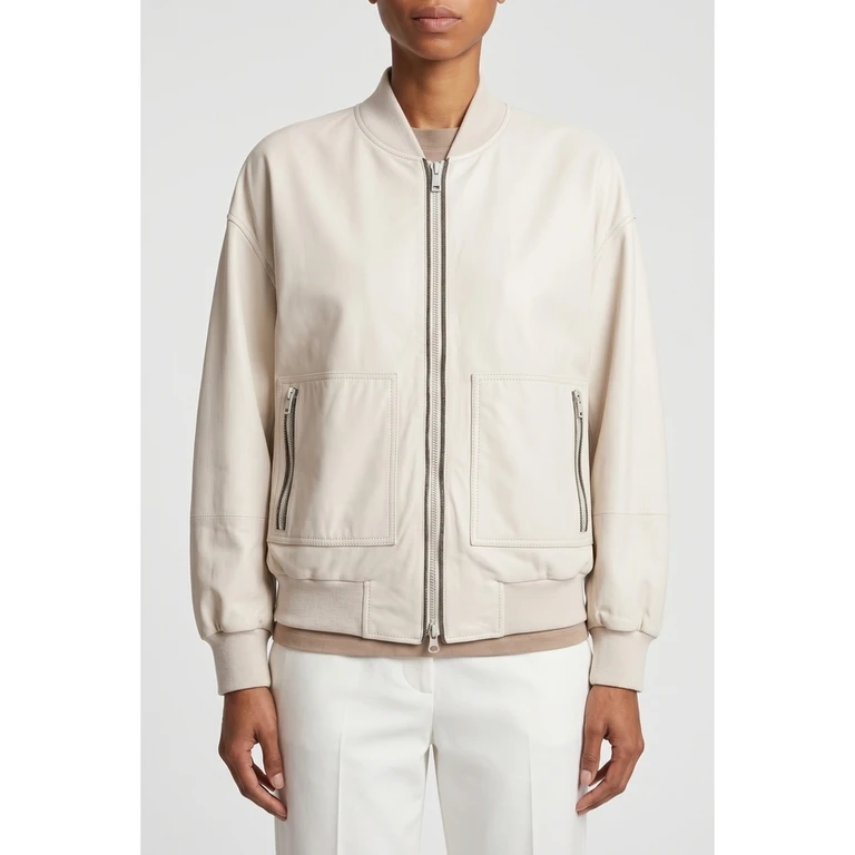 Wooff White Leather Bomber Jacket