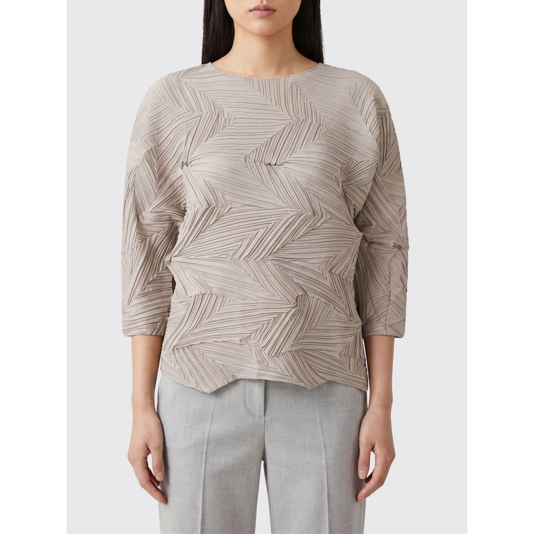 Crêpe Blouse with Crew Neck and Asymmetrical Hem (M6PY04098879ELM)