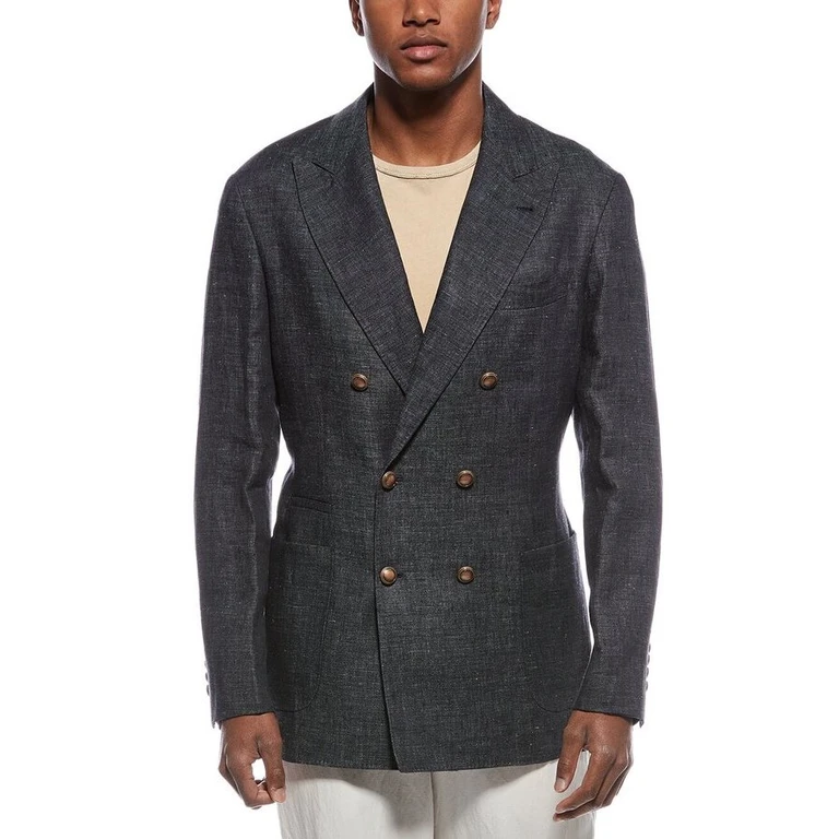 Dark Grey Linen Double Breasted Blazer