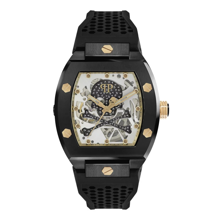 $keleton Crystal Automatic Black Silicone Watch, 44mm