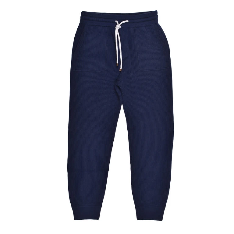 Navy Cashmere Ribbed Trousers