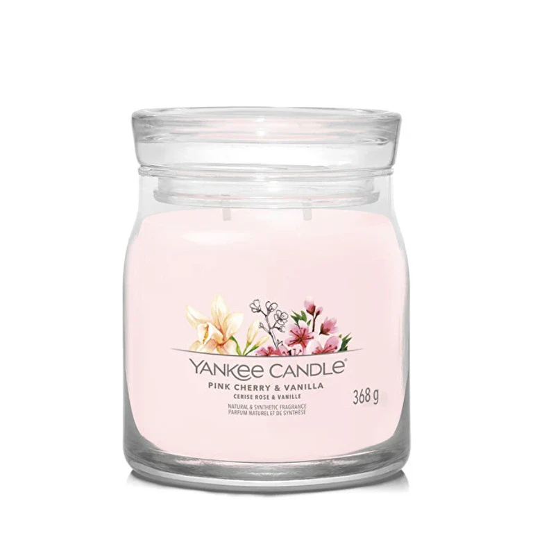 Signature Aromatic Candle in Medium Glass, Pink Cherry and Vanilla, 368 G